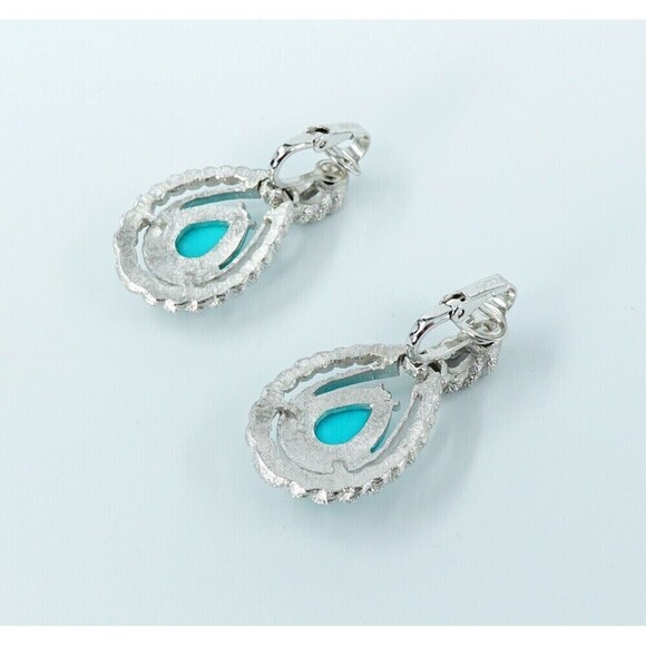 Vintage Avon Susan Caplan Earrings Blue Teardrop Cabochon Rope Silver Tone - Picture 4 of 10